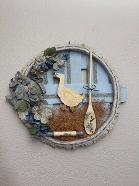 Blue & Cream Floral Goose Kitchen Wall Decor